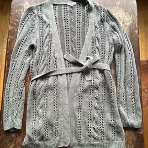 Garnet Hill Linen Gray Belted Cardigan